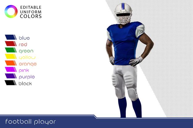 American Football Player With Several Colorful Uniforms Psd