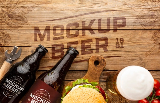 American Style Beer Mockup With Food Psd