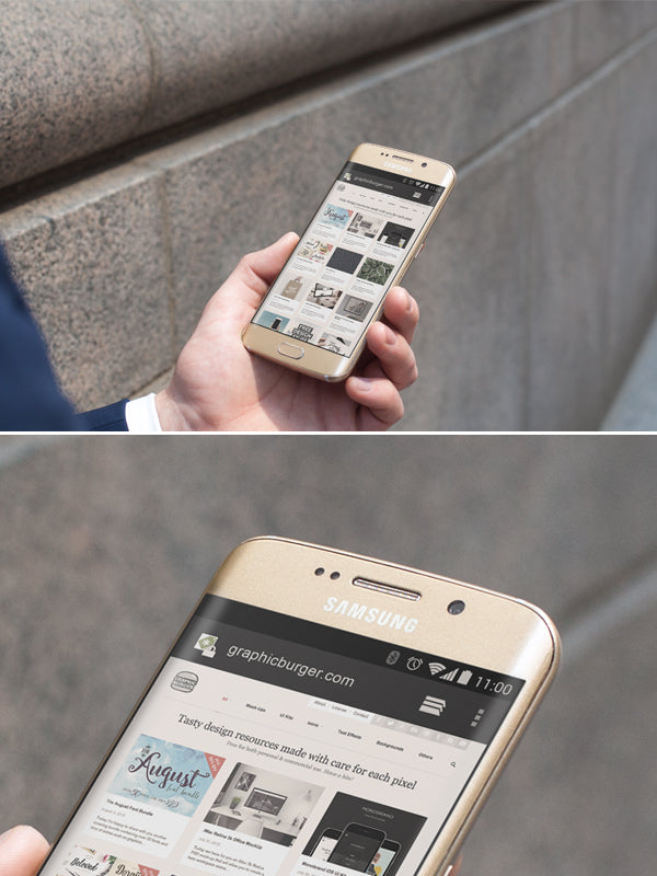 City Street Android MockUp PSD in Mans Hand