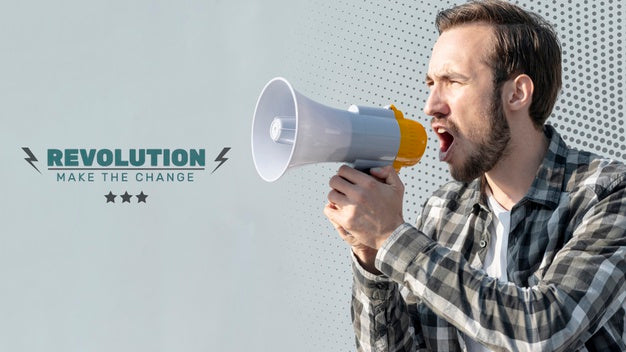 Angry Man Shouting Through Megaphone Psd