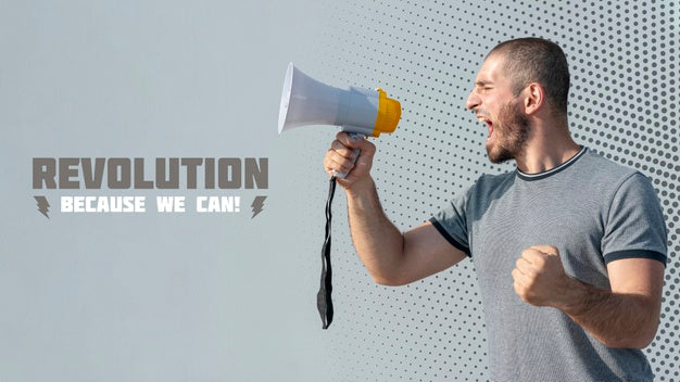 Angry Protester Shouting Through Megaphone Psd