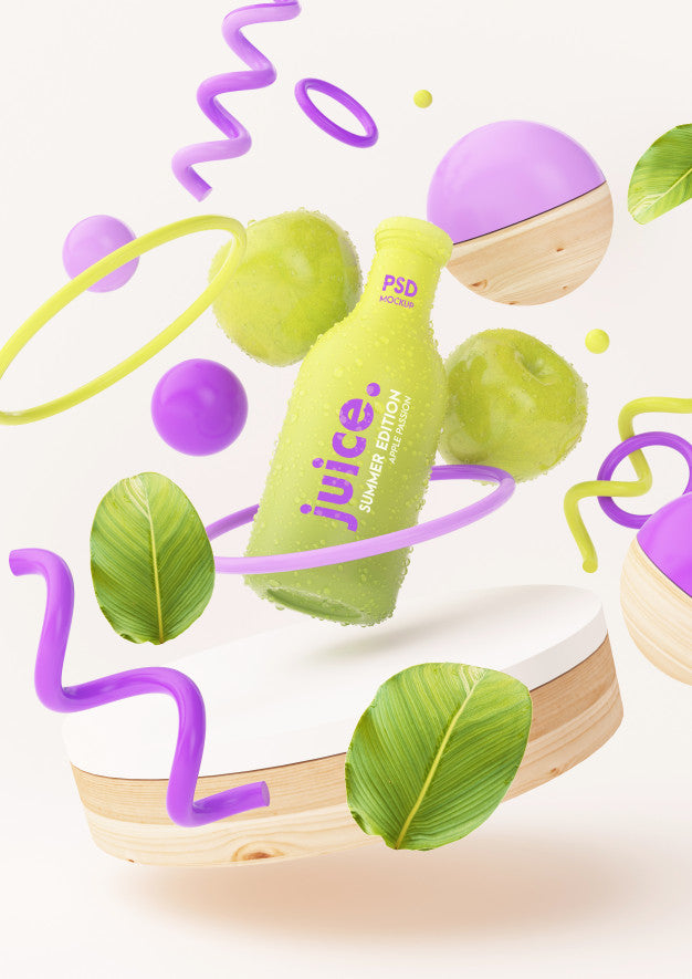Apple Juice Mockup With Abstract Objects Psd
