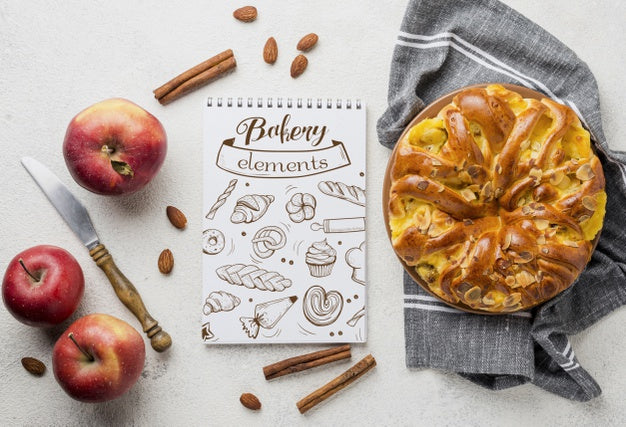 Apple Pie Beside Notebook Psd