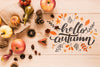 Apples With Hello Autumn Quote Psd