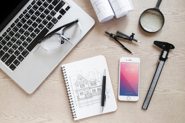 Architecture Composition With Notepad And Smartphone Mockup Psd