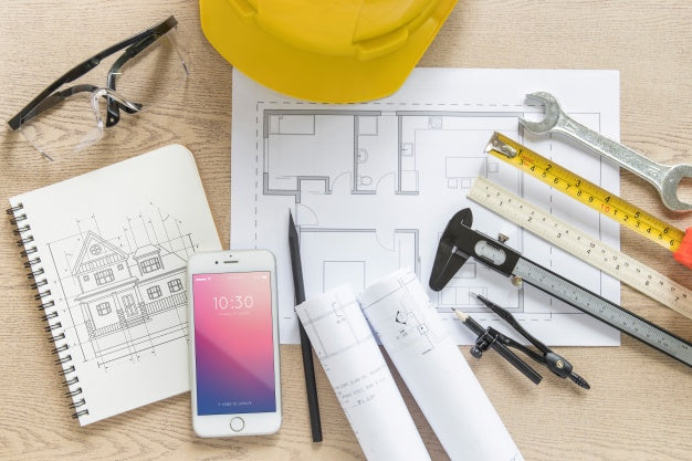 Architecture Composition With Notepad And Smartphone Mockup Psd