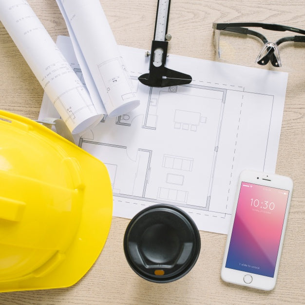 Architecture Composition With Paper And Smartphone Mockup Psd