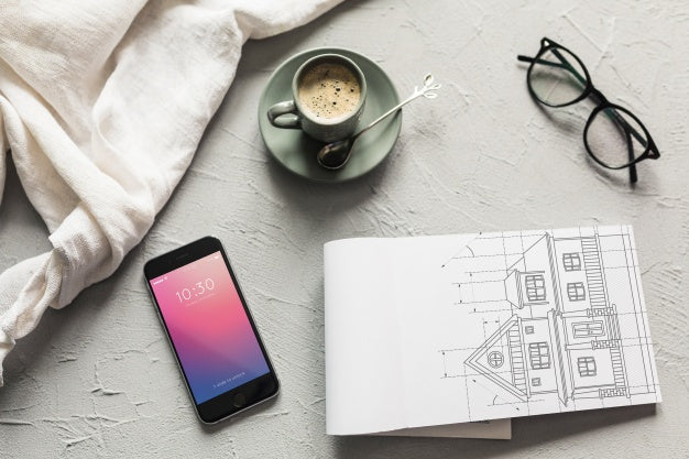 Architecture Composition With Paper Mockup Next To Smartphone Psd