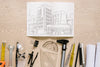 Architecture Composition With Paper Mockup Psd