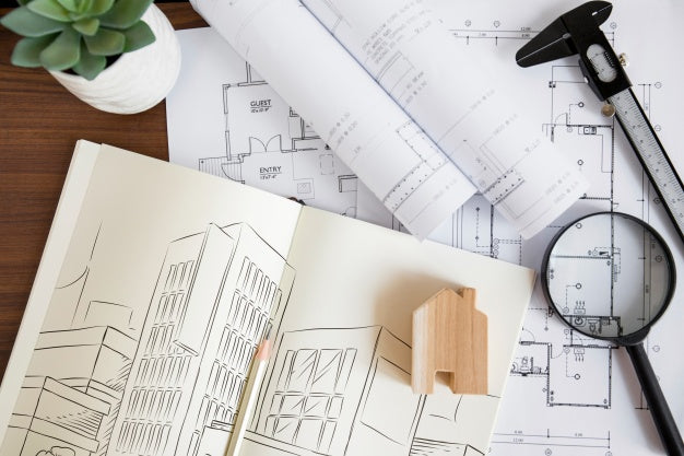 Architecture Composition With Paper Mockup Psd