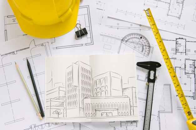 Architecture Composition With Paper Mockup Psd