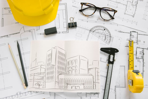 Architecture Composition With Paper Mockup Psd