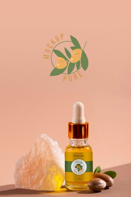 Argan Oil Cosmetic Bottle Mock-Up With Rock Psd