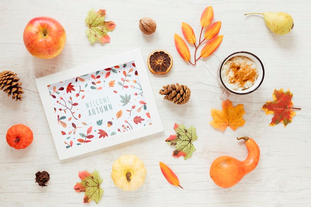 Arrangement Of Autumn Decor With Mock-Up Psd