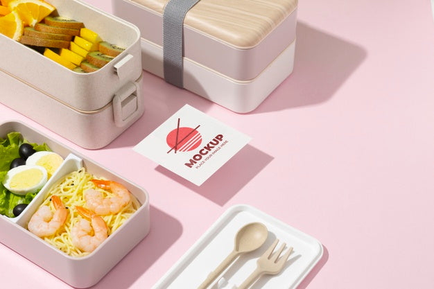 Arrangement Of Bento Box With Mock-Up Card Psd