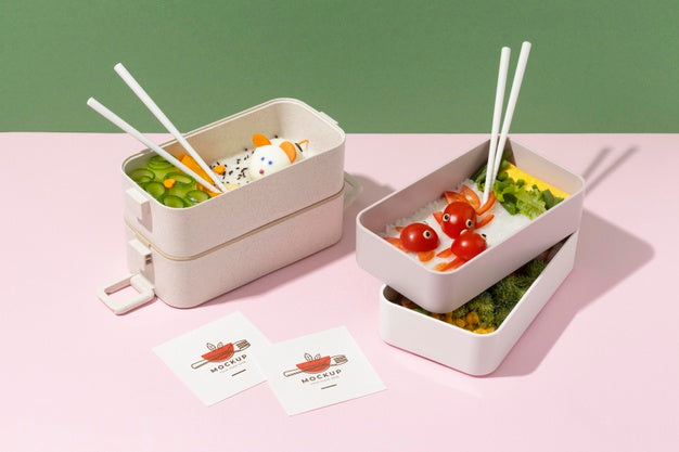 Arrangement Of Bento Box With Mock-Up Card Psd