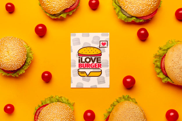 Arrangement Of Burgers And Tomatoes Mock-Up Psd
