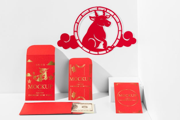 Arrangement Of Chinese New Year Elements Mock-Up Psd