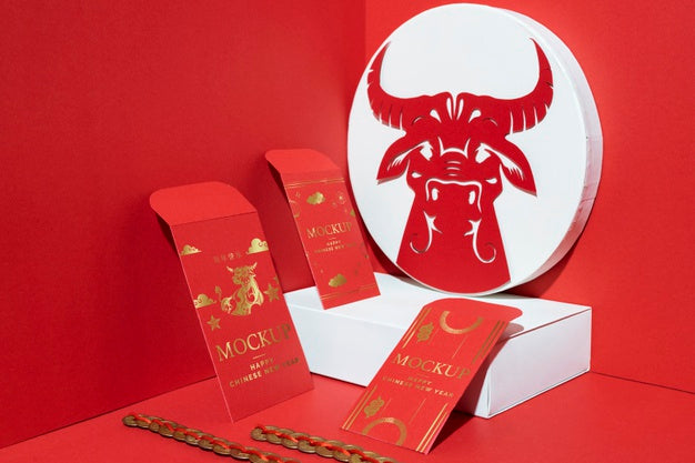 Arrangement Of Chinese New Year Mock-Up Elements Psd