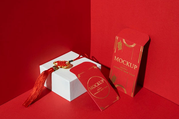 Arrangement Of Chinese New Year Mock-Up Elements Psd