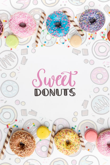 Arrangement Of Colorful Donuts With Mock-Up Psd
