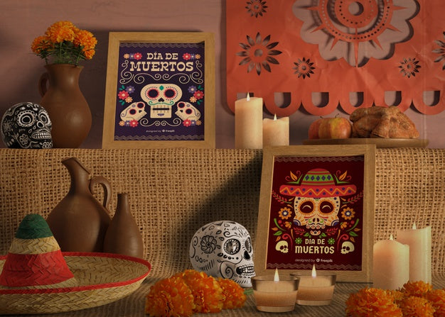 Arrangement Of Colours And Designs For Day Of The Dead Mock-Ups Psd
