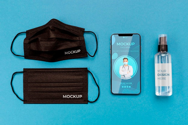 Arrangement Of Coronavirus Elements With Smartphone Mock-Up Psd