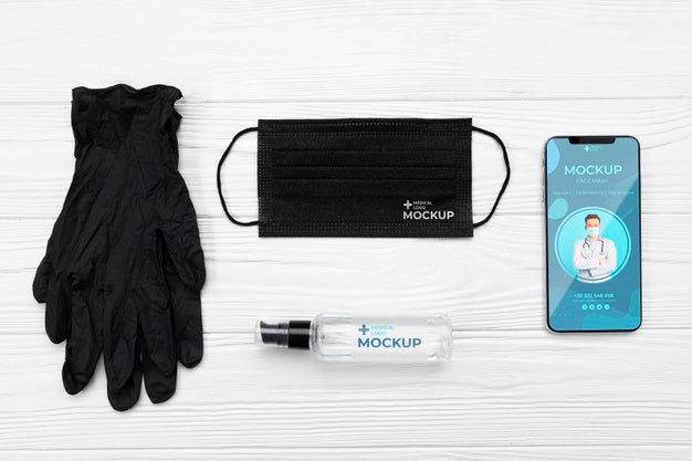 Arrangement Of Coronavirus Elements With Smartphone Mock-Up Psd