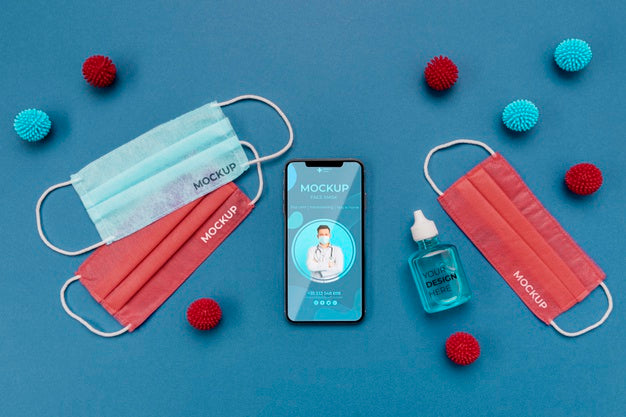 Arrangement Of Coronavirus Elements With Smartphone Mock-Up Psd