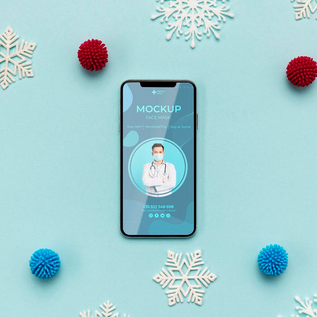 Arrangement Of Coronavirus Elements With Smartphone Mock-Up Psd