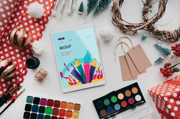 Arrangement Of Creativity Objects And A Mock-Up Tablet Psd