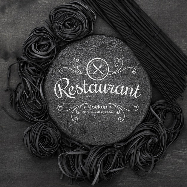 Arrangement Of Dark Spaghetti Mock-Up Psd
