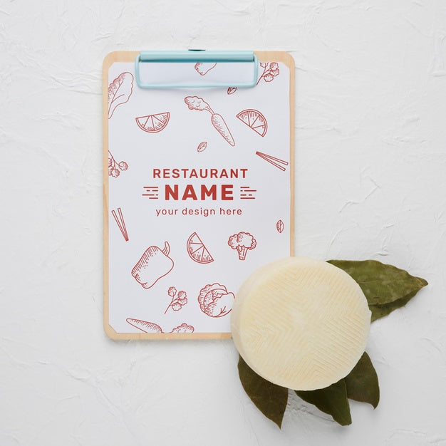 Arrangement Of Delicious Cheese With Clipboard Mock-Up Psd