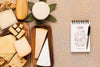 Arrangement Of Delicious Foods With Notepad Mock-Up Psd