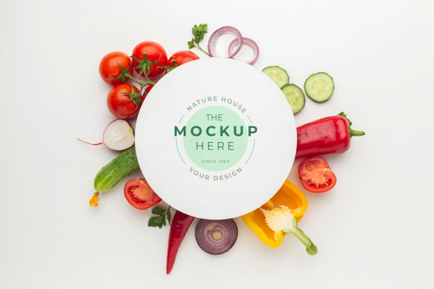 Arrangement Of Delicious Vegetables With Mock-Up Card Psd