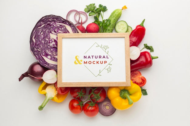 Arrangement Of Delicious Vegetables With Mock-Up Frame Psd