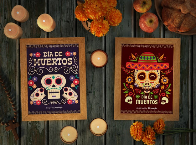Arrangement Of Dia De Muertos Mexican Skull Mock-Ups Psd