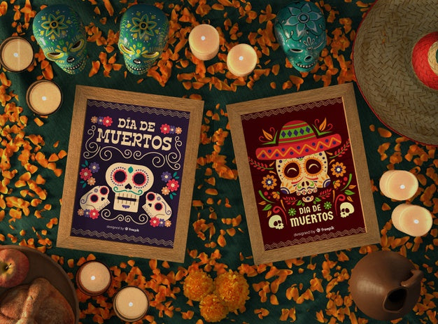 Arrangement Of Dia De Muertos Mexican Skull Mock-Ups Psd