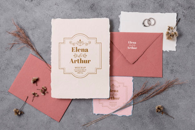 Arrangement Of Elegant Wedding Mock-Up Cards Psd