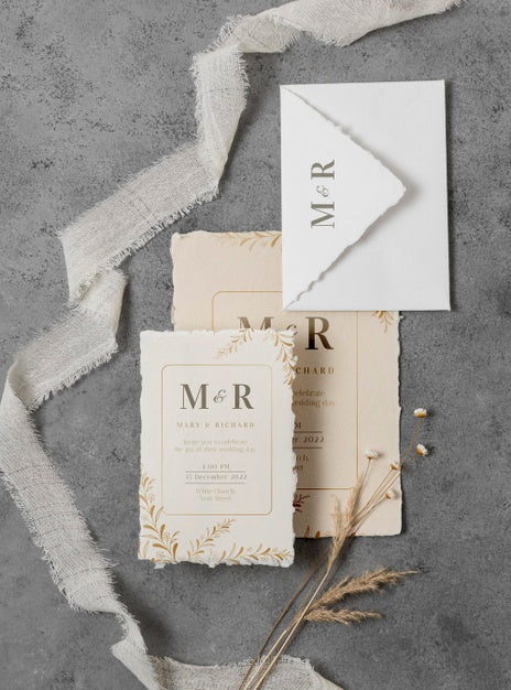 Arrangement Of Elegant Wedding Mock-Up Cards Psd
