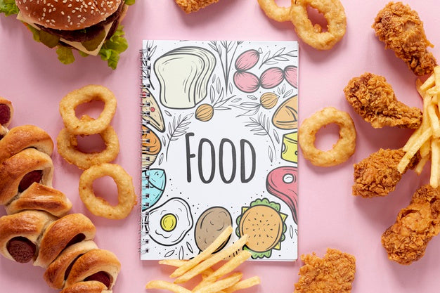 Arrangement Of Fast Food On Plain Background Psd