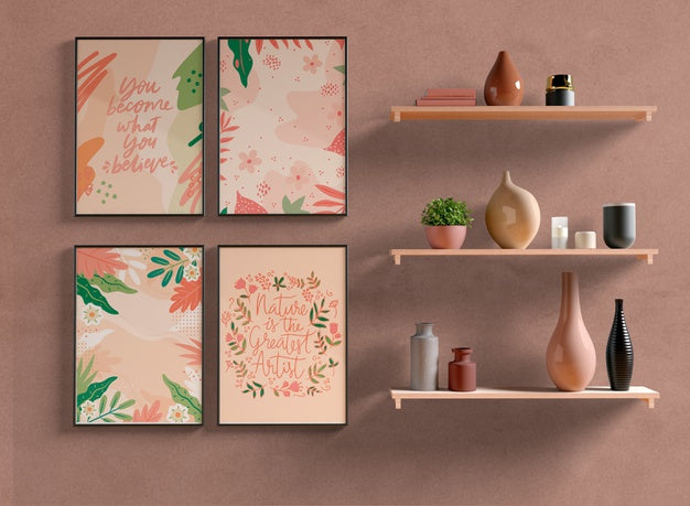 Arrangement Of Frames Mock-Up On The Wall Psd
