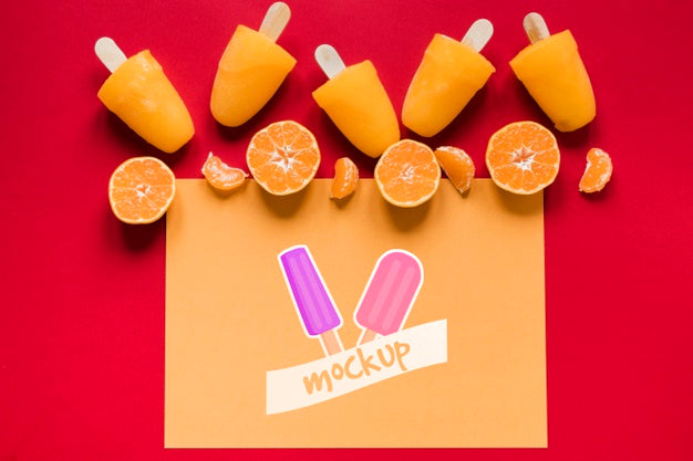 Arrangement Of Fresh Popsicles With Mock-Up Card Psd
