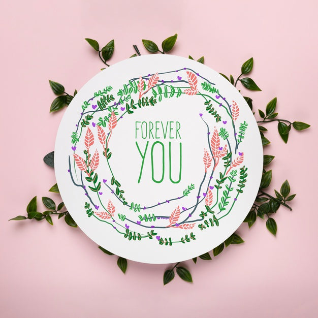 Arrangement Of Geometrical Leaves Forever You Text Mock-Up Psd