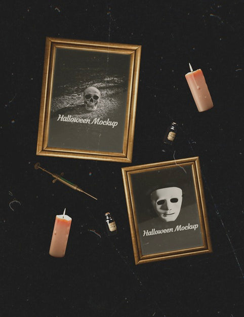 Arrangement Of Horror Character Frames And Candlelight Psd