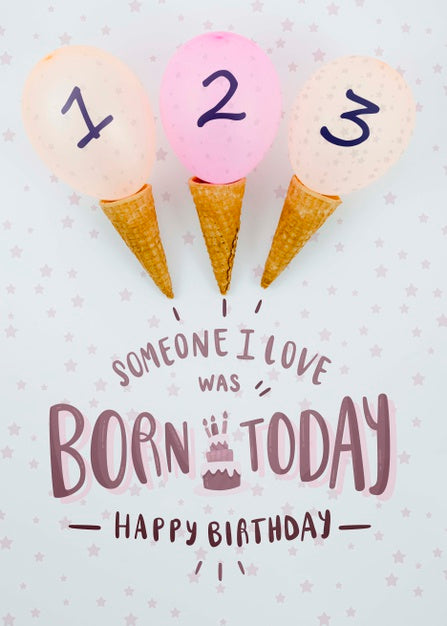 Arrangement Of Ice Cream Cones And Balloons Birthday Psd