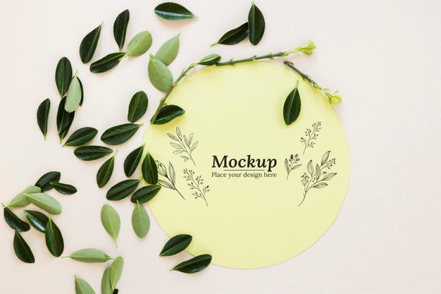 Arrangement Of Mock-Up Card With Leaves Psd