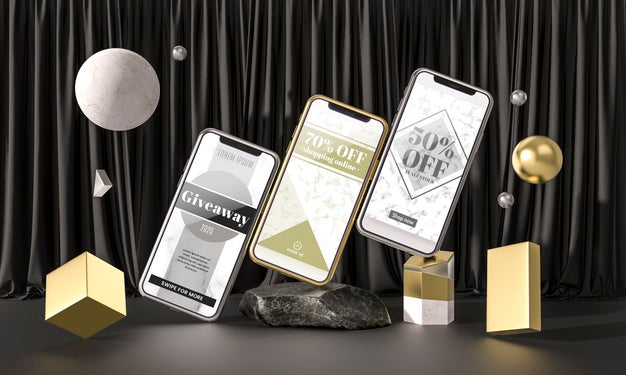 Arrangement Of Mock-Up Phones And Marbles Psd