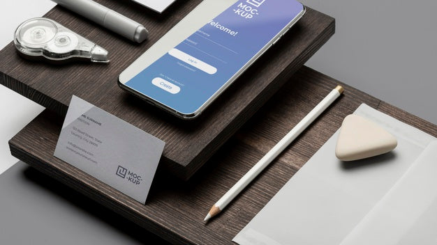 Arrangement Of Mock-Up Stationery On Wood Psd