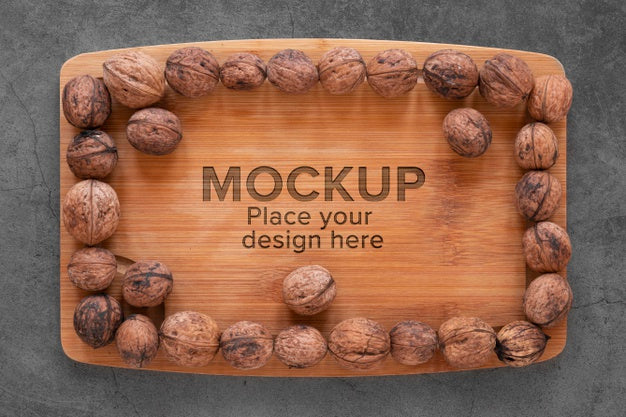 Arrangement Of Nuts On Wooden Board Psd